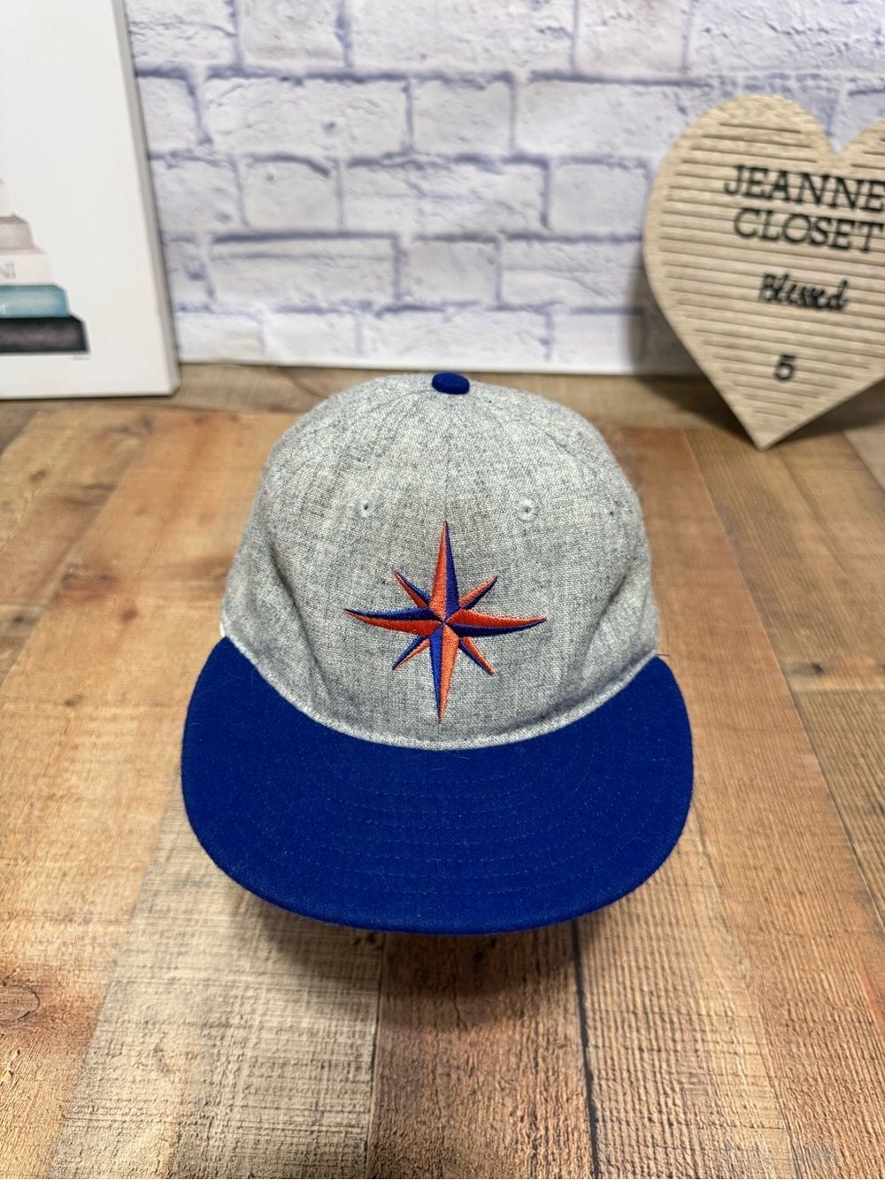 Ebbets Field Flannels Compass Coffee Cap Hat One Size Leather Strapback